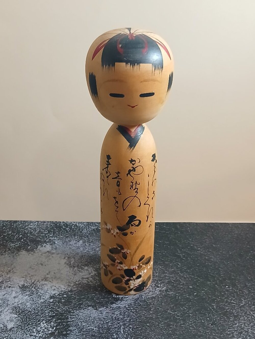 Vintage Naruko Kokeshi Doll-Cherry Blossoms with Haiku Poem-Signed